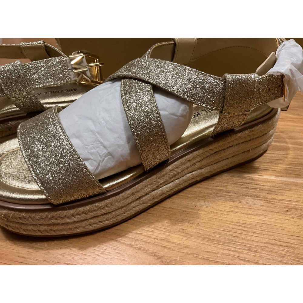 Michael Kors Gold Glitter Espadrille Platform Sandals MV24L Mens 7M - Picture 8 of 8